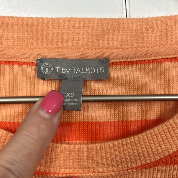 T by Talbots Womens Top XS French Terry Orange/Melon Tulip Hem Pullover NWOT - Picture 2 of 12